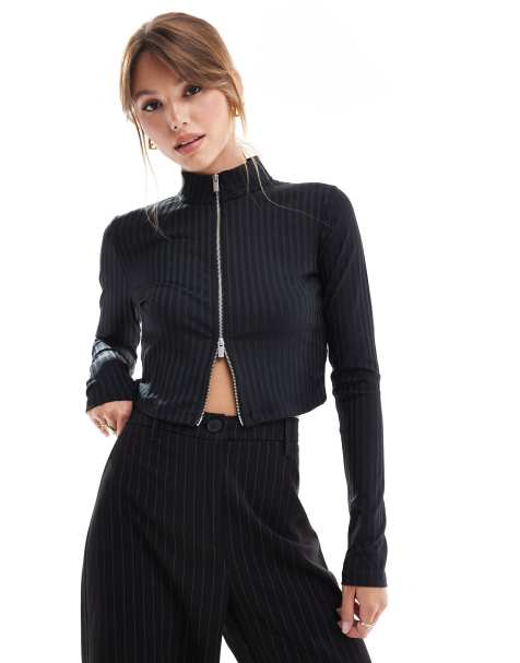 Jordan Life zip through long sleeve top in black - view 1