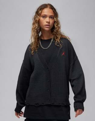 logo knit cardigan in black