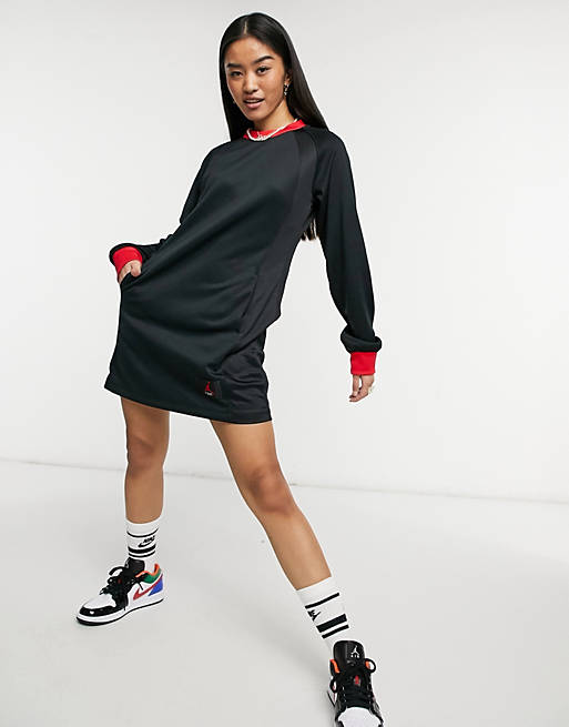 Jordan long sleeve dress in black with red neckline and cuffs | ASOS