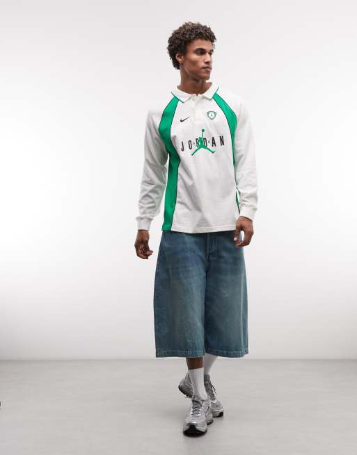Jordan long sleeve polo jersey in white and green, 2 of 5