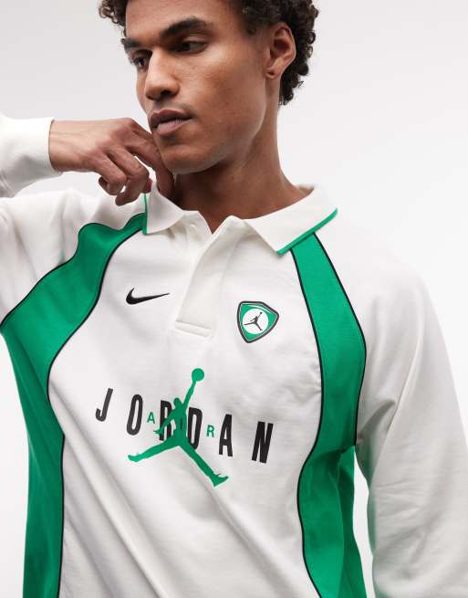 Jordan long sleeve polo jersey in white and green, 3 of 5