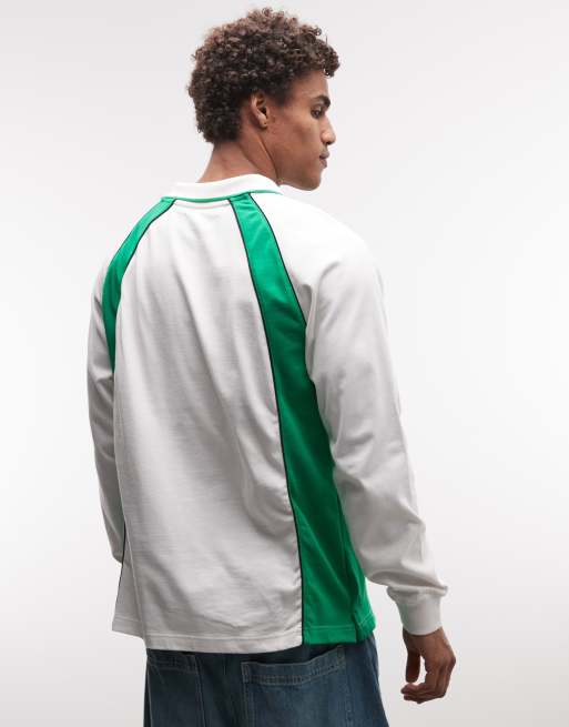 Jordan long sleeve polo jersey in white and green, 4 of 5
