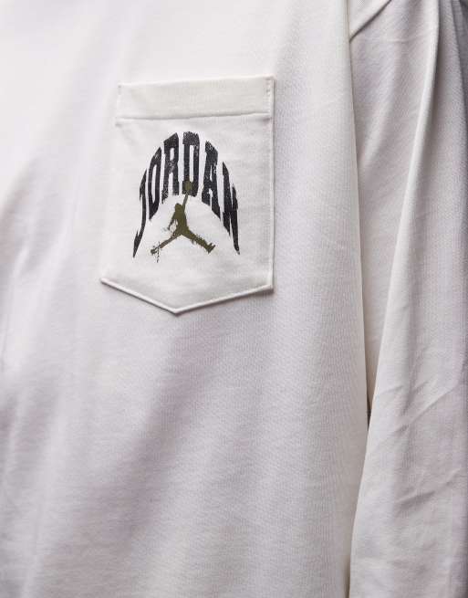 Jordan - Maglietta a maniche lunghe bianco sporco con tasca, 4 di 5