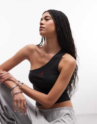 Jordan One Shoulder Asymmetric Tank Top In Black