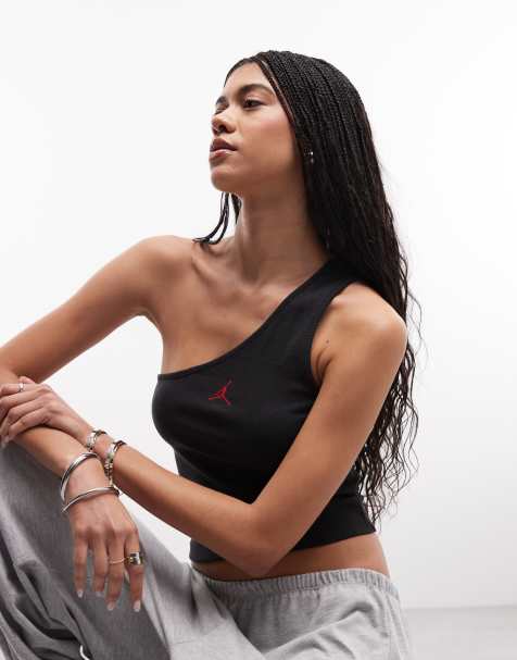  Jordan one shoulder asymmetric tank top in black 