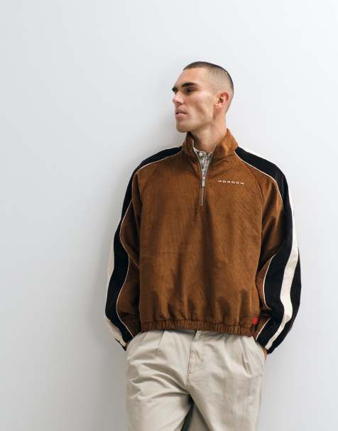 Jordan quarter zip logo cord jacket in brown - view 1