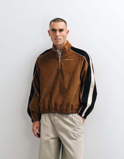 Jordan quarter zip logo cord jacket in brown, 5 of 5