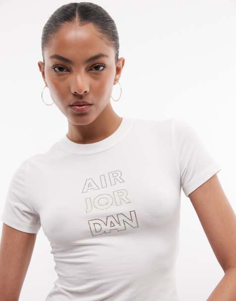 Jordan short sleeve graphic t-shirt in white with dimante