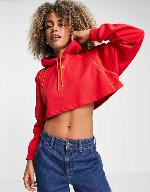 Jordan - Sport - Cropped hoodie zonder sluiting van fleece in vurig rood met oranje