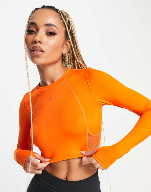 Jordan – Sport – Orange crop top med långa ärmar