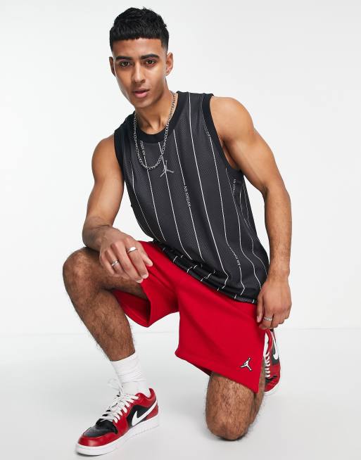 Jordan – Statement Essentials – Netzstoff-Tanktop in Schwarz mit Nadelstreifen und Rückenprint 