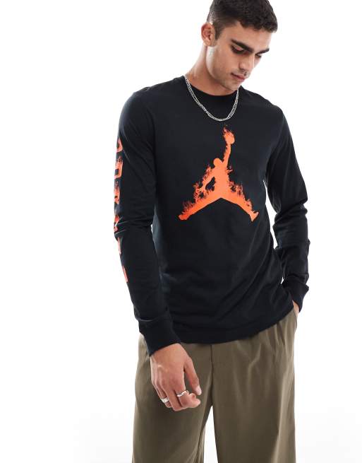 Jordan T-shirt a maniche lunghe nera con logo in fiamme ASOS