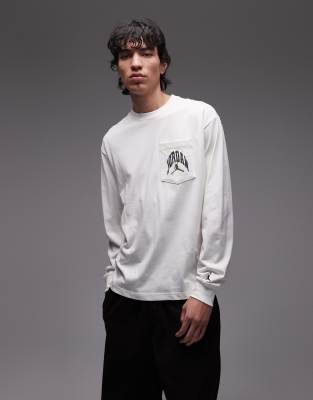 Jordan - T-shirt manches longues avec détail sur la poche - Blanc cassé