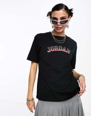 Jordan text graphic t-shirt in black and gym red