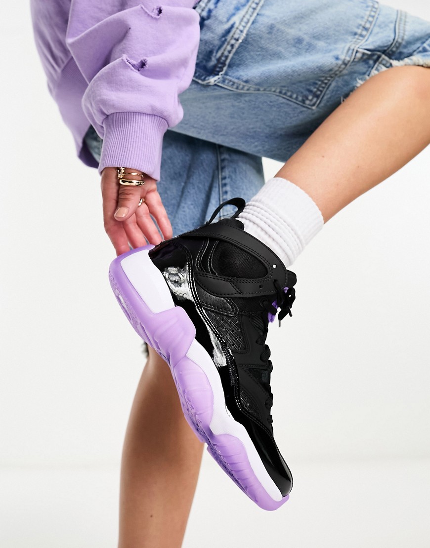 Jordan Two Trey trainers in black and action grape purple
