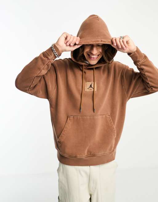 Jordan - Uniseks hoodie van fleece in bruin met wassing 