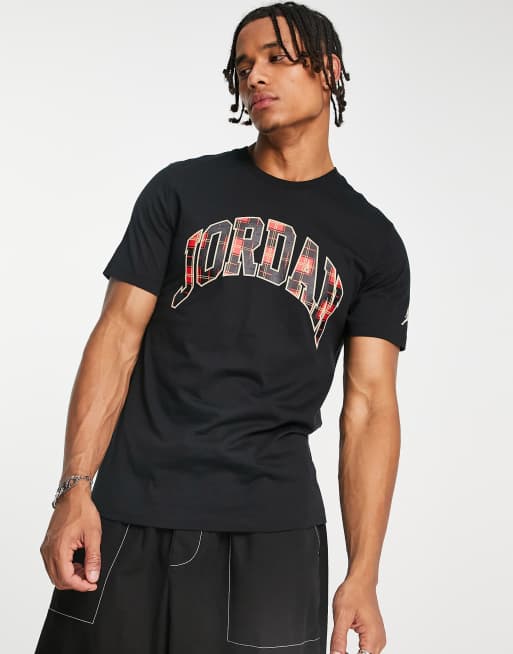 Jordan unisex check logo t-shirt in black | ASOS