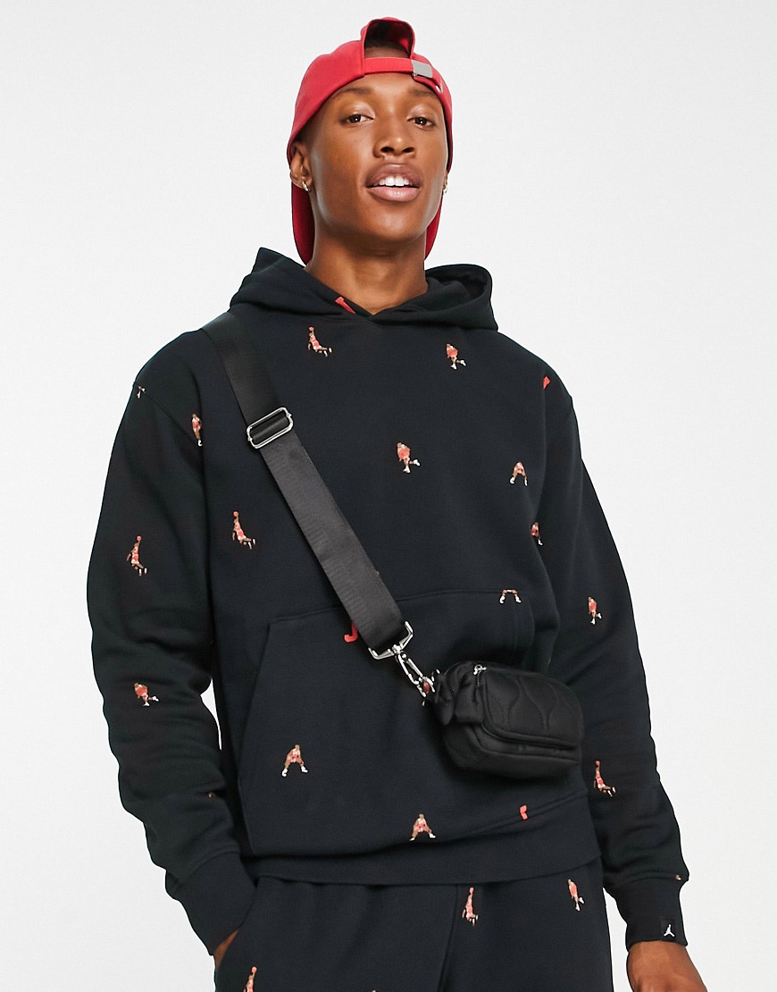 Jordan unisex essentials hoodie with all over logo in black