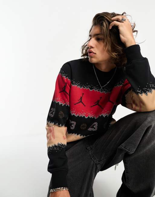Jordan Unisex Maglione girocollo natalizio rosso color cuoio e