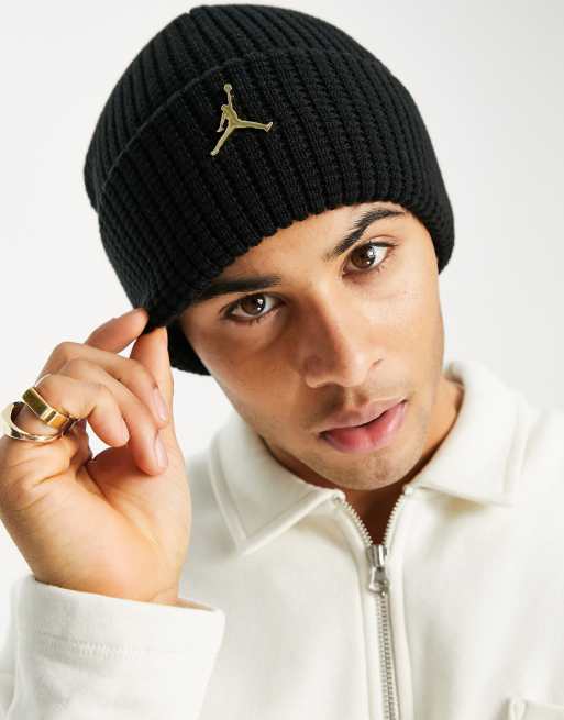 Jordan utility beanie with metal logo in black gold ASOS