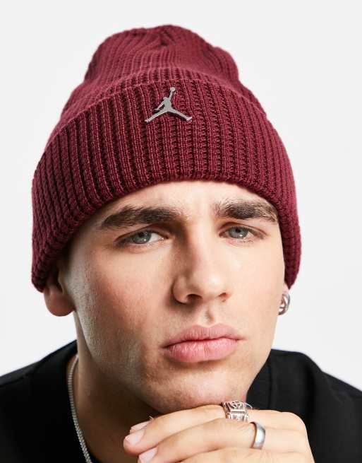 Jordan utility beanie with metal logo in cherry red silver ASOS