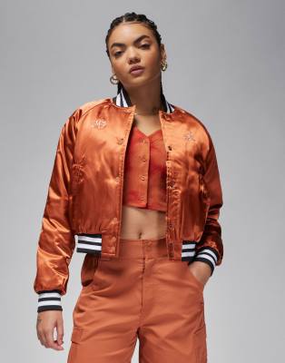 Shop Jordan Varsity Bomber Jacket In Peach-copper