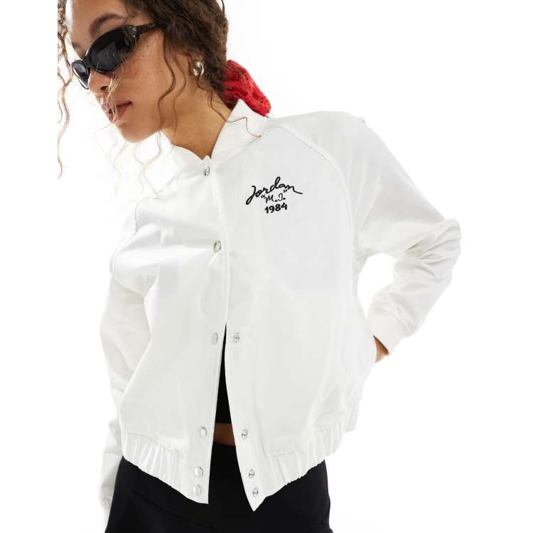 Black and white jordan varsity jacket best sale