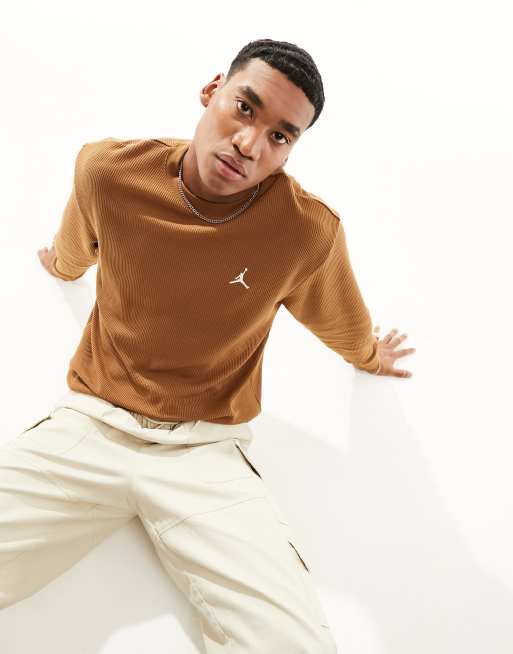 Jordan wafflie long sleeved top in brown 