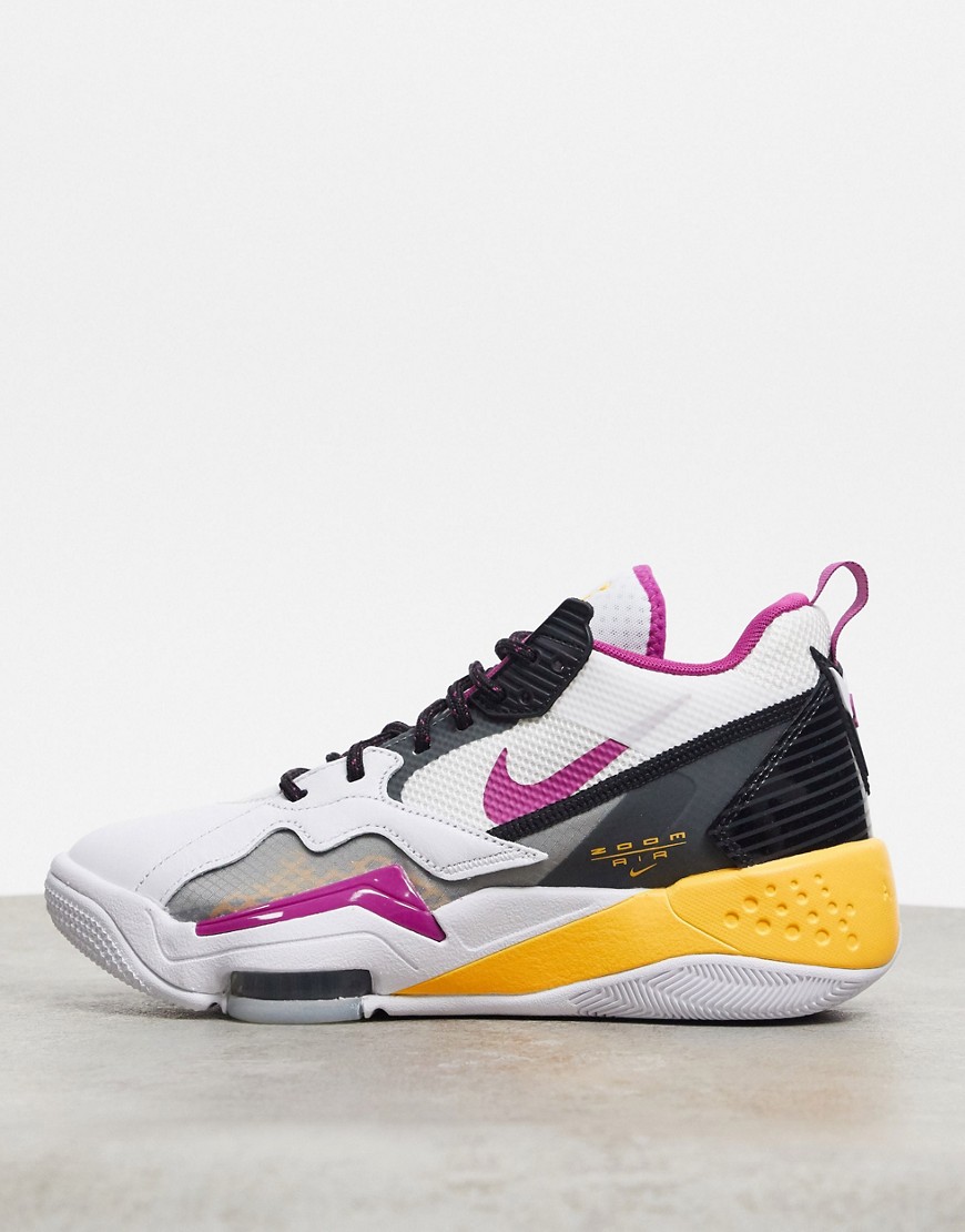 Jordan Zoom 92 white gray and purple sneakers