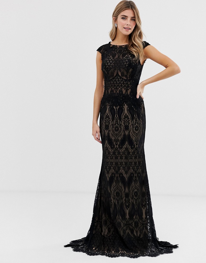 Jovani all over lace maxi dress-Black