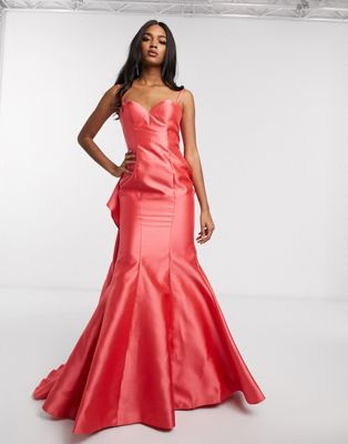 Jovani – Axelbandslös klänning i fishtail-modell med volang-Rosa