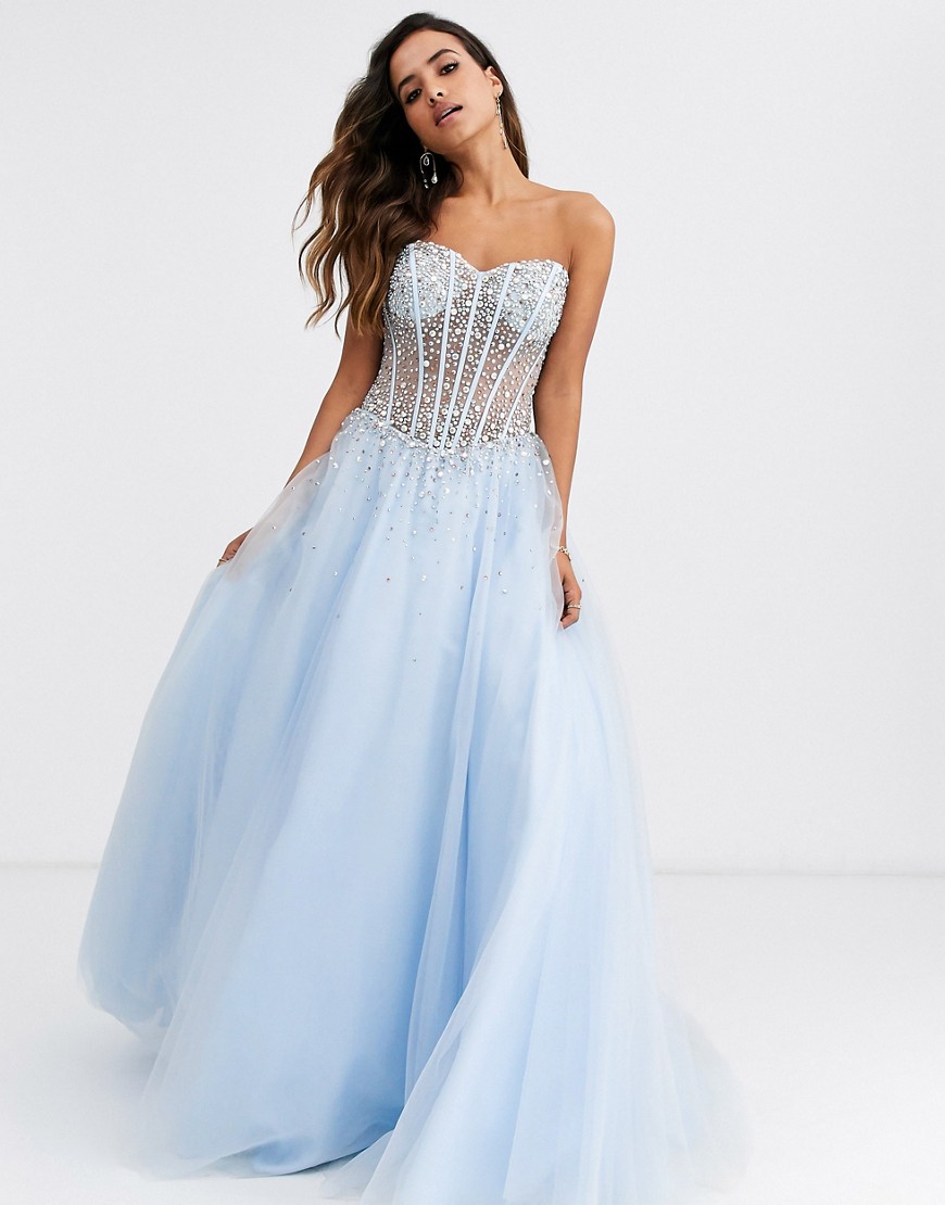 Jovani embellished top prom dress-Blue