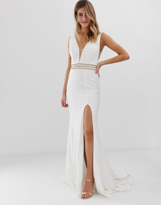 Jovani fitted maxi dress with rhinestone belt