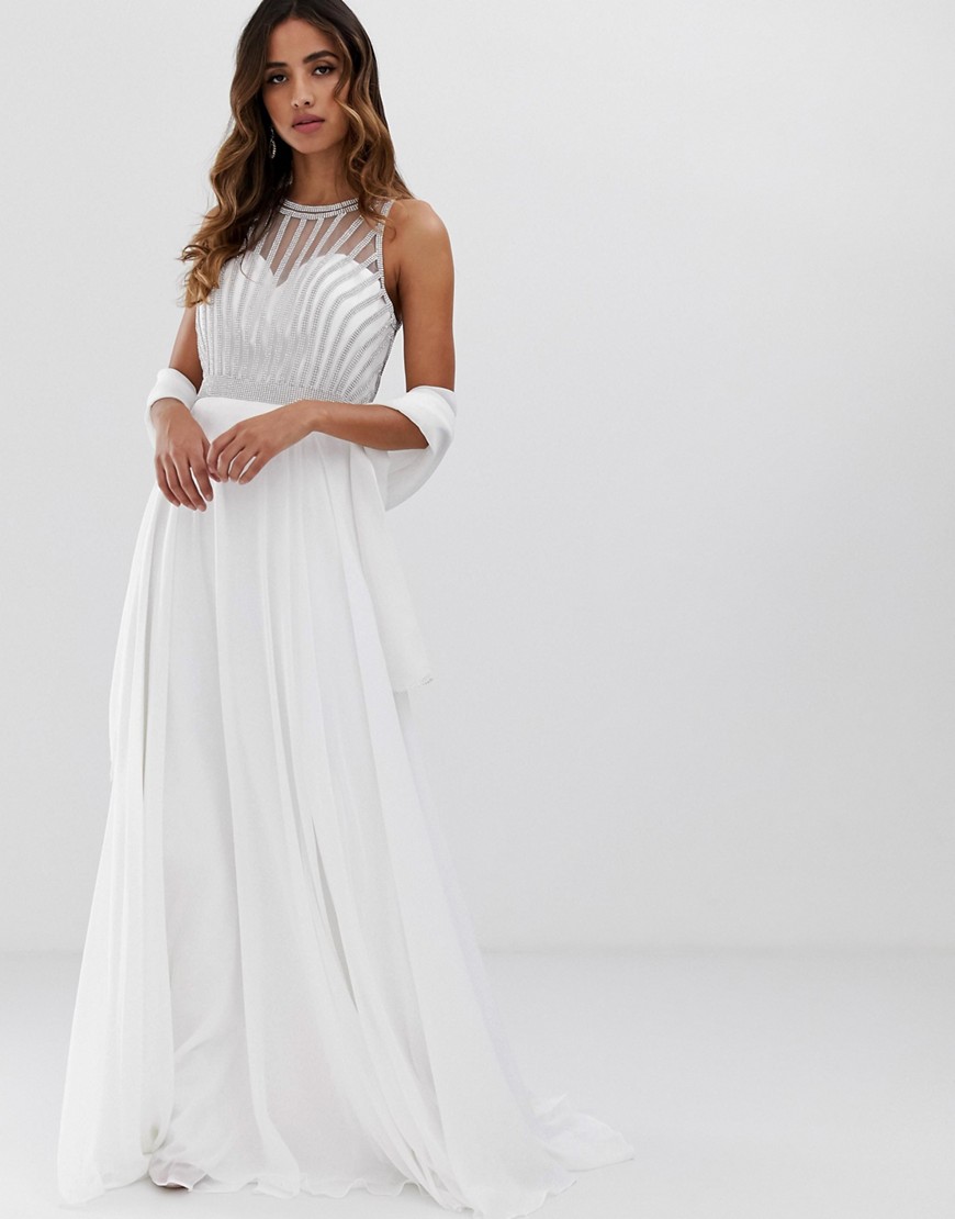 Jovani - Lange jurk met A-lijn en versierde top-Wit