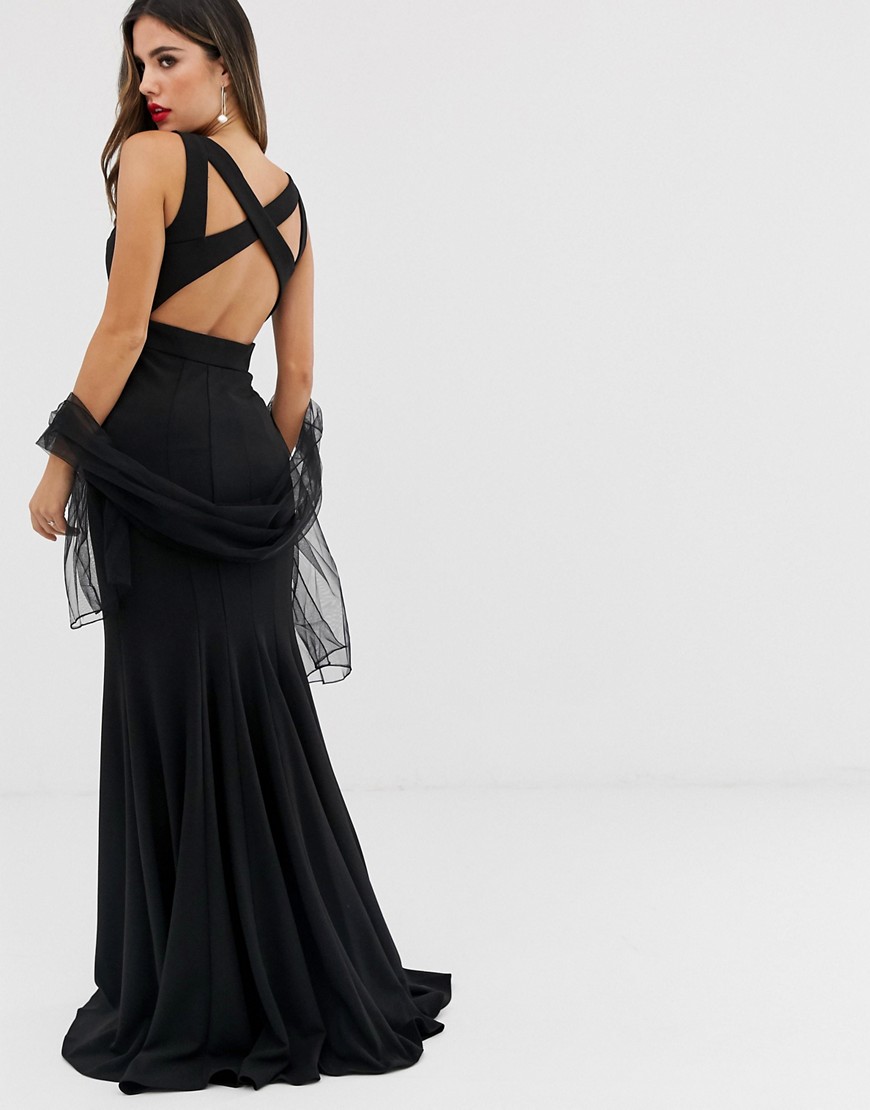 Jovani maxi dress with cut out detail-Black