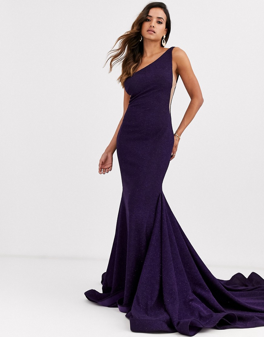 Jovani one shoulder fishtail dress-Purple