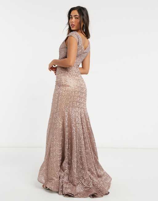 Jovani racer neck maxi dress in pink glitter, 2 of 4
