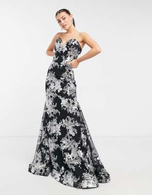 strapless floral gown