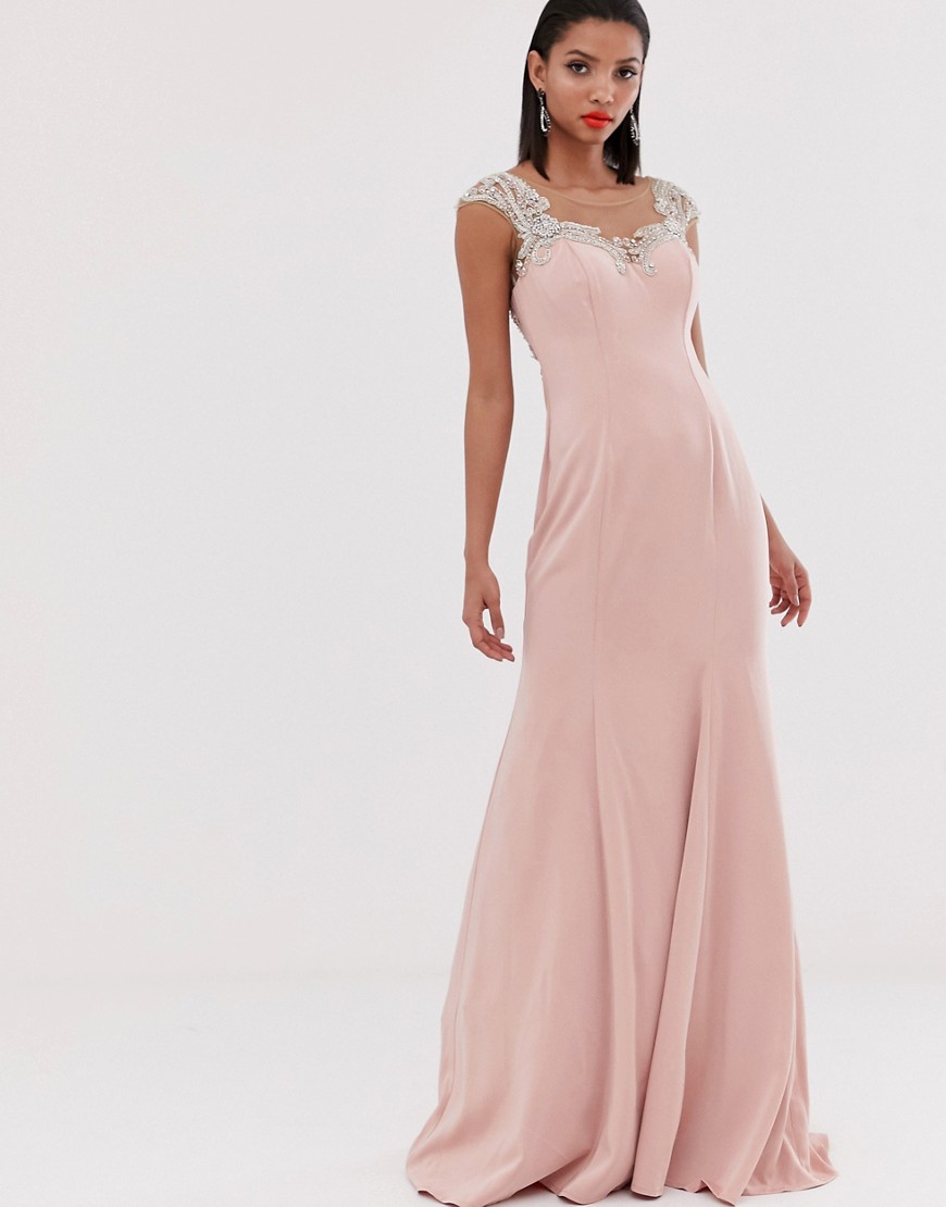 Jovani structured maxi dress with embellished strap detail-Pink