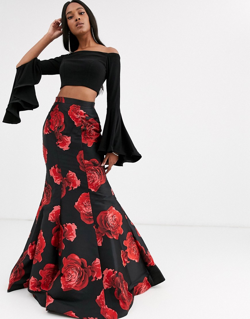 Jovani two piece with floral skirt-Multi