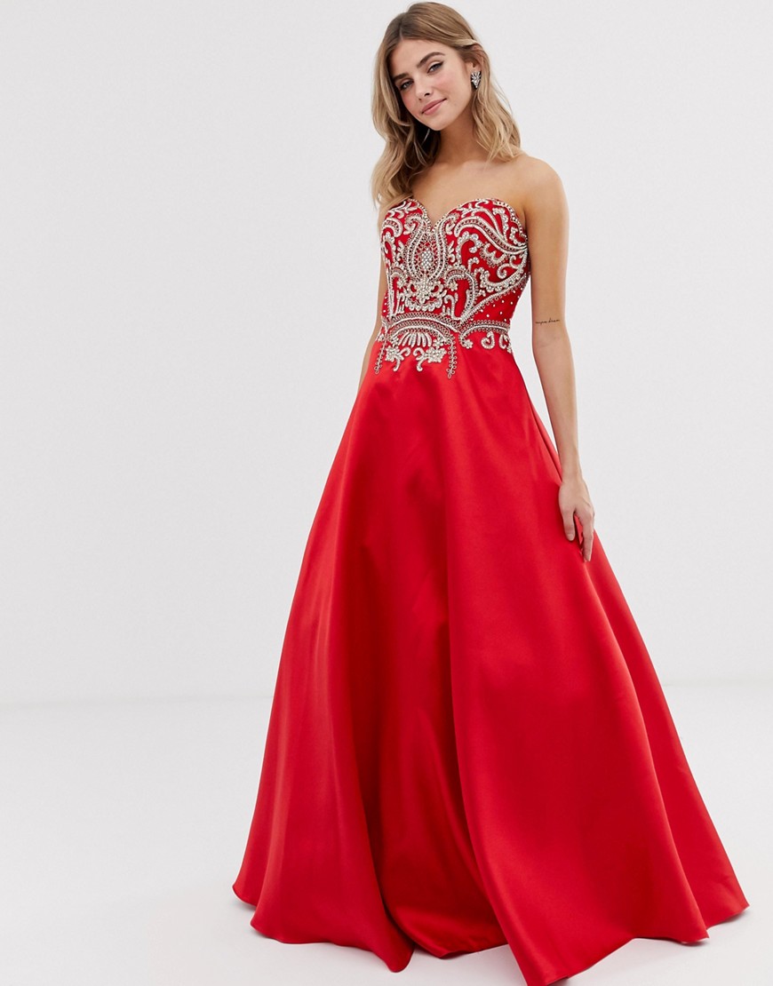 Jovani – Utsmyckad maxiklänning med vid kjol-Röd