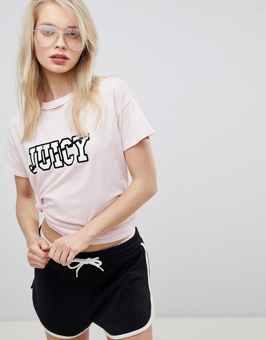 Juicy By Juicy Couture Logo T-Shirt With Slashed Neck Detail-Pink