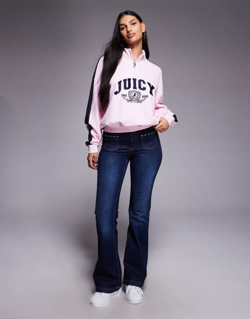 Juicy Couture 1/4 zip college crest logo sweatshirt in pink, 2 of 4