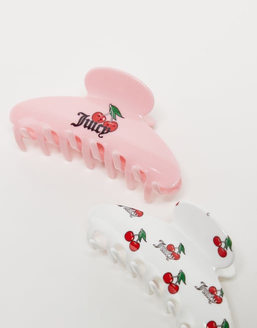 Juicy Couture 2 pack medium hair clips in cherry pink and white