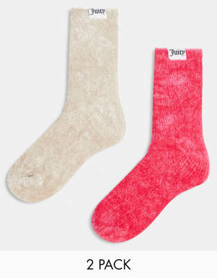 Juicy Couture - 2er-Pack bequeme, flauschige Socken in Pink und Creme-Bunt