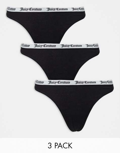 Juicy Couture 3 pack cotton lingerie thongs in black - view 1