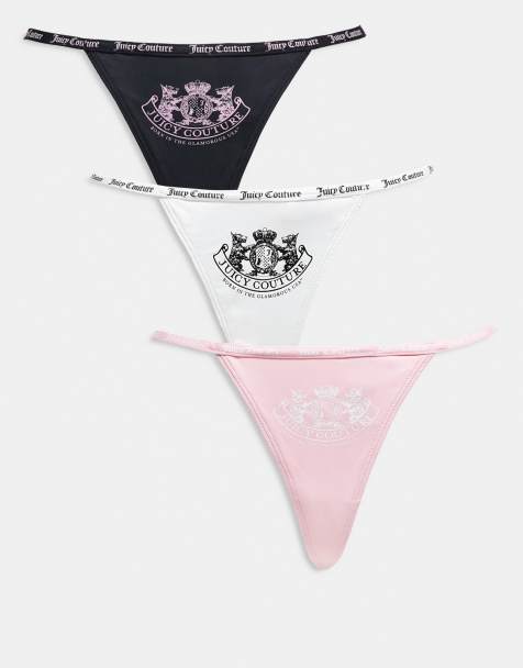 Juicy Couture 3 pack of logo crest lingerie thongs in white/pink/black - view 1