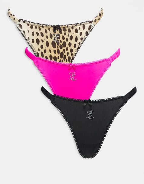 Juicy Couture 3 pack thong in leopard/pink/black