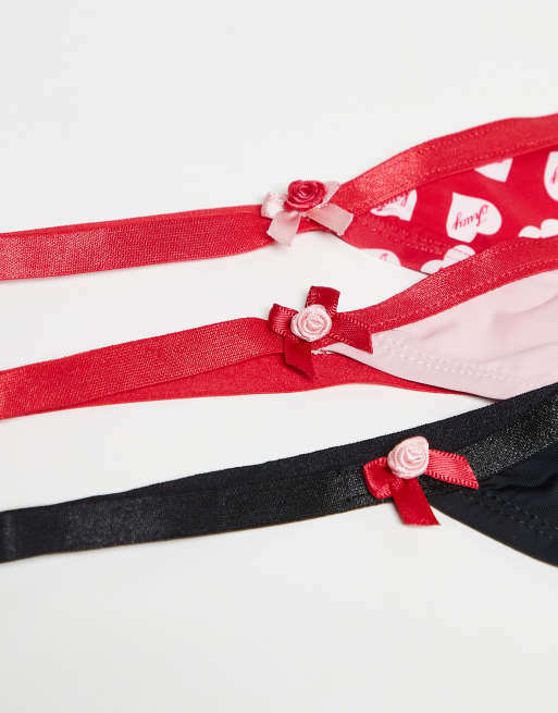 Juicy Couture 3 pack valentines thongs in pink, black and red polkadot, 2 of 3