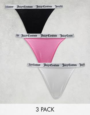 Juicy Couture - 3er-Pack Baumwollunterhosen in Weiß, Rosa und Schwarz-Bunt